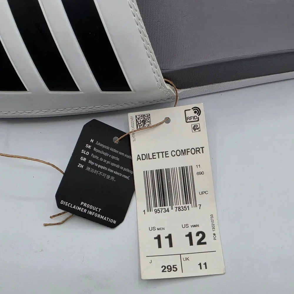 Adidas Adilette Comfort Slides Men 11 Grey NWT‎ 3-Stripe Athletic Sandals GW1054